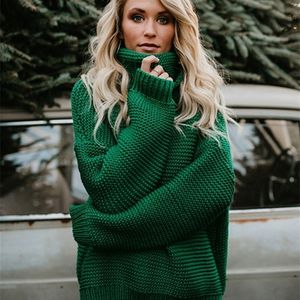 Malhas femininas camisetas mulheres pulôver espessos roupas de inverno de outono malha quente suéter de gola alta para mulheres verdes tops woman jumper 221007