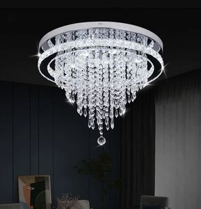 Modern K9 Crystal Led Chandelier Dimmable Pendant Light Recessed Ceiling Lights With Remote Control Stainless Steel Fixtures