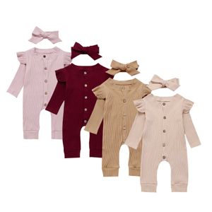 Rompers Wholesale Newborn Baby Spring Autumn Clothes Baby Girls Boys Knitted Rompers Cotton Ribbed Long Sleeve Jumpsuit Headband J220922