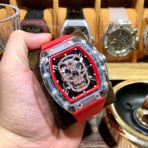 Multifunktions-SUPERCLONE-Uhren-Armbanduhr Luxus Richa Milles Designer Kristall transparenter Schädel Herren vollautomatische mechanische Uhr H L9CJ