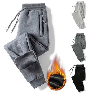 Mens byxor konstiga Mens Winter Fleece Trousers Running Gym Sweatpants Solid Color Thick Warm Plus Velvet Female Pants Sports Jogges 221007