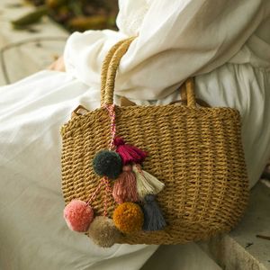 Schlüsselanhänger Herbst und Winter Frau Kreative Pelz Ball Schlüsselbund Retro Ethnischen Stil Baumwolle Quaste Tasche Anhänger Handgewebte Bunte Schlüsselring T221006