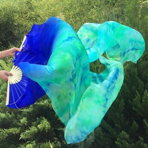 Stage Wear Wholesale Dyed Pure Natural Silk Fan Veils For Belly Dance Sexy 180cm Long Dancer Show On The A Pair