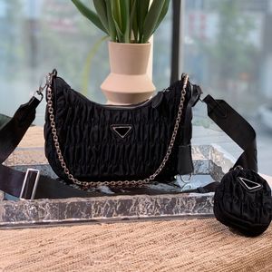 Stylish Pleated Canvas Bags With Pocket Purse Ladies Chain Cross Body Bag Hobo Underarm Clutch Bag Box For Women Birthday Gift