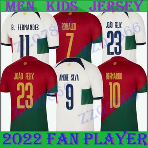 2022 Wersja fan gracza piłkarska koszulka portugalska Bruno Fernandes Diogo J. Puchar Świata Portuguesa Joao Felix 23 23 Koszula piłkarska Bernardo Portugies Men Kit Kids Kit Kids