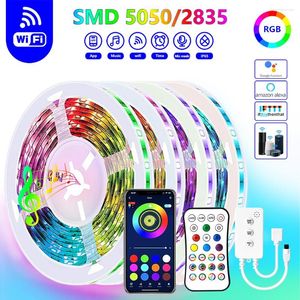 Şeritler DC 12V LED Şerit Işığı 5m-30m RGB 2835 Bluetooth Müzik Işıkları Bandı Oda için Esnek Wifi Kontrol Şeridi