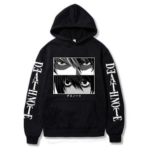 Мужские толстовки толстовок смерти. Капюшон кира L Lawliet Eyes Anime Print Harajuku Street Shishir