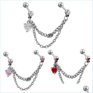 Dangle Chandelier Dangle Chandelier Red Clear White Zircon Heart Tragus Piercing Lobe Earrings Stud Stainless Steel Tass Bdesybag Dh3Pq