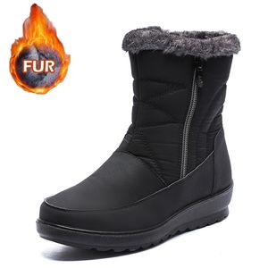 Stivali Donna Scarpe in pelliccia da neve per donna impermeabile Piattaforma con cerniera Punta tonda Peluche Botas Mujer Inverno 221007