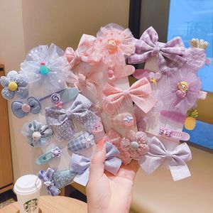 10Pcs Bambini Cute Cartoon Hairpin Princess Little Girl Lace Bow Flower Hair Clips Barrettes Kids Side Clip Accessori per capelli