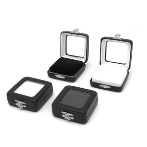 Svart PU Läder Ädelsten Display Box Lös diamant smyckeskrin Show Case Förvaringsbox Hållare med låslock Svamp för ädelstenar Myntvisning och present