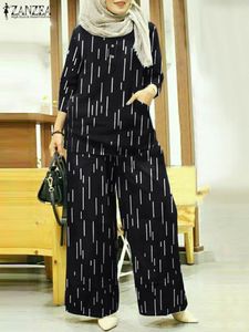 Etniska klädkvinnor Summer Matching Set Zanzea 2st Vintage Islamiska Ramadan Casual Floral Print Pants Suits mode Muslim 221007