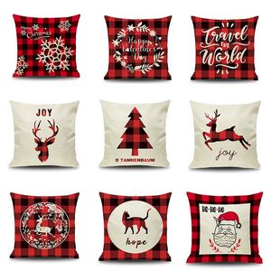 11 Styles Printed Liene Pillow Case Red Checks Snowflake Merry Christmas Printing Santa Claus Letters XMS Trees Elk Trucks Cushion Cover Pillowcase 18 Inch