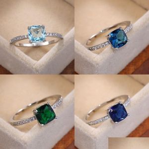 Solitaire ring mavi değerli taş serisi kadın elmas yüzükler basit minimalist pembemsi aksesuarlar halka bandı zarif nişan takı 92 d dhleq