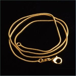 Ketten 1 mm 18 Karat vergoldete Schlangenketten 16-30 Zoll goldene glatte Karabinerverschluss-Halskette für Damen Damen Modeschmuck in Bk 287 G2 Dhhw7
