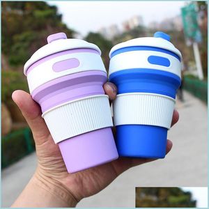Tumblers New Sile Folding Cup Tumbler Travel Mug 12oz Factory Wholesale Can Print Logo Drop Delivery 2021 Home Garden Kitchen Dining DHBVG