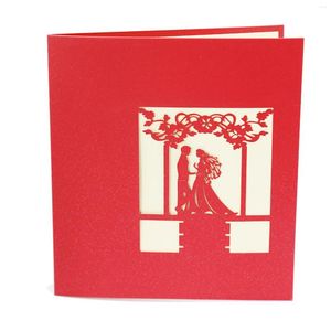 Grußkarten, 3D-Hochzeitskarte, groß, Verlobung, Jahrestag für Einladung, rosa Bögen, roter Einband, Lyweds