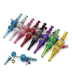 Calabash Smoking Hookahs Mouthpiece Tips Water Pipes Suck Tip Aluminium Alloy Hollowed and Diamond Decorated