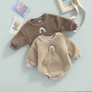 Rompers Newborn Baby Girls Boys Autumn Rompers Plush Rainbow embroidery Long Sleeve Rompers Warm Jumpsuits Casual Clothes J220922