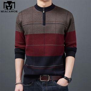 Męskie swetry marka moda zimowa ciepłe sweter męskie koszulki z suwakiem szczupły fit Striped Casual Pullover Men Odzież Y408 221008