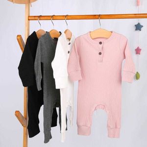 Rompers Wholesale 13 Color Baby Clothes Newborn Baby Girl Girl Romper Cotton Ribbed Jumpsuit Solid Clothes Spring Autumn Outfit J220922