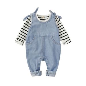 Kläderuppsättningar Pudcoco US Stock 0 18m 2st född spädbarn Baby Boy Girl Autumn Clothes Set randig t -shirt denim Bib Pants Overall 221007
