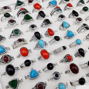 Band Rings 50Pcs/Lot Antique Carved Gemstone Rings Classic Sapphire Ruby For Women Men Bohemian Luxury Retro Gift Party Dro Bdegarden Dhudq