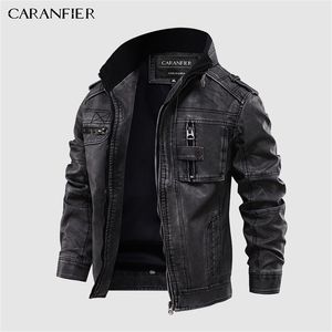 Men's Leather Faux CARANFIER Mens Jackets Motorcycle Stand Collar Zipper Pockets Male US Size PU Coats Biker Fashion Outerwear 221007