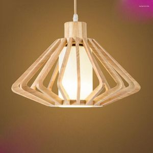 Lampy wiszące nowoczesne minimalistyczne drewniane dzieło lite diamentowy żyrandol osobowość kreatywne oświetlenie jadalni LED E27
