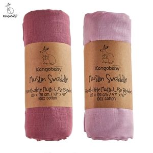 Спальные мешки kangobaby # sold # 2pcs установить твердый цвет многоразовый мягкий дышащий детский муслин одеяло 221007