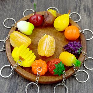 Mini Simulation Fruit Keychains PVC Grape Watermelon Pineapple Pendant Keychain Key Chain Bag Decorative keyring