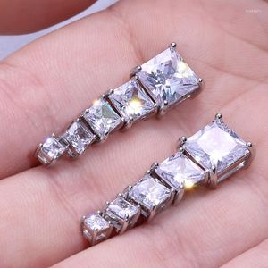 Stud Earrings Classic Simple Geometry Four-claw Square Diamond Zircon All-match Jewelry For Women Wedding Valentine's Day Gifts