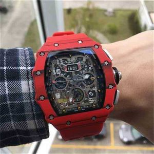 Titta på designer Luxury Mens Mechanics Richa Milles armbandsur Kolfiber Red Herrmultifunktionella automatiska mekaniska personlighet Stor D Y53K CutB DRO7