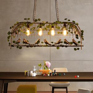 Pendant Lamps Nordic Plant Restaurant Creative Light Retro Bird Cage Hanging Lamp Personalized Studio Flower Decoration