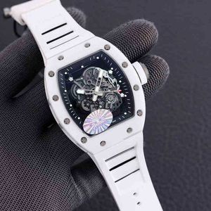 2022 Richa Milles Mens Automatic Mechanical Watch White Ceramic Hollow Technology Luminous Tape Waterproof Fashion SB4O V38N R7PZ