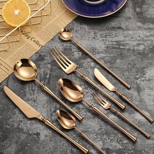 Conjuntos de utensílios de jantar 304 talheres de ouro rosa de aço inoxidável conjunto de talheres de tabela de talheres exclusivos para lavador de louça Espelho seguro para faca de faca