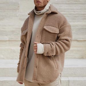 Futro męskie Faux Fur 2022 Nowe przybysze kurtki mężczyźni zimowi moda solidna polarowa płaszcza męskie mens swobodne obracanie przyciski wełny wełna odzież streetwearu T221007