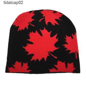 Nieuwe jacquard heren en dames koud bewijs gebreide hoed dames herfst en winter warmte Canadese rode esdoorn blad wollen hoeden