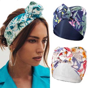 Pannband kvinnor vintage tryckning pannband turban bandana tråd brett hårband flickor knutna justerbara fleranvändning hårtillbehör T221007