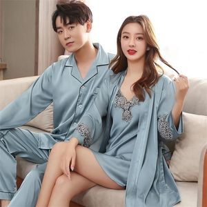 Men's Sleepwear Stain Silk Pajama Set Sleepwears Sexy Soft Homme Cozy Satin Nightgown Couples Lounge Nightwear Home Lovers 221007