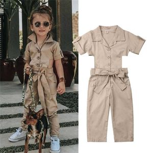 Rompers Fashion Toddler Baby Kid Girl England Style Jumpsuit Kids Summer Short Sleeve Show Waist Overall Pants Casual Loose Jumpsuit J220922