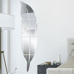 Specchi Feather 3D Mirror Wall Sticker Fashion Fai da te Plume Decal Acrilico Mural Decor Wallpaper Room Art Home