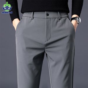 Mens Pants Autumn Mens Casual Pants Business Stretch Slim Fit Elastic Waist Jogger Korean Classic Thick Black Gray Blue Trousers Male 221007