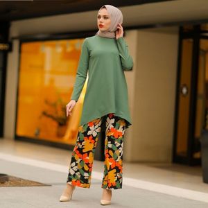 Ethnische Kleidung Muslimische Frauen Hijab Kleid Hose Set Arabische Islam Robe Print Anzug Dubai Türkei Outfits Kaftan Weibliche Marokko Mode 221007