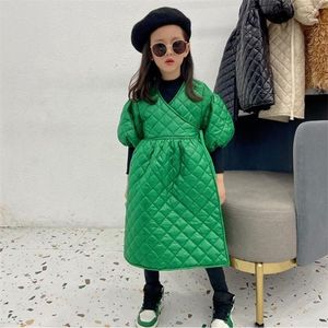 Down Coat Baby Girl Korea Style Cotton Jacka Children Puff Sleeve Long Outerwear Kids Winter Fashion Loose Coats Trench 4 14y WZ427 221007