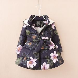 Вниз пальто для девочек куртки для детских цветочных печатных флиш теплые дети с капюшоном 221007