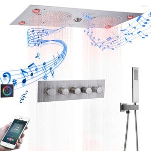 Badrumsduschupps￤ttningar borstade nickeltermostatiska systemupps￤ttningar 62 32 cm LED med musik multifunktionsmassage full bad