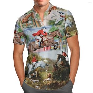 Mäns casual skjortor Equestrian Show 3D Print Summer Breattable Art Hawaii Beach Mens Streetwear Short Sleeve Cool Button Up Tops