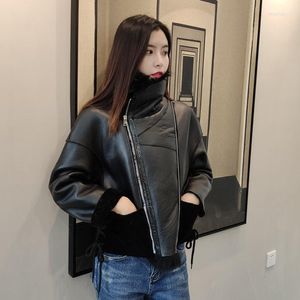 Women's Fur Winter Fashion LUXURY Collar SHEEP Sheepskin Genuine Leather Wool Lining Long Jacket Coat