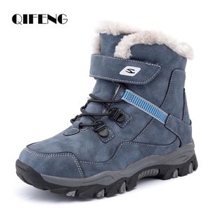 BOTAS 5-12 Inverno de pele quente neve crianças sapatos peludos meninos meninas de couro não deslizante outono à prova d'água infantil tênis 221007